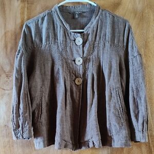 Pink Twill Linen Jacket Taupe Pintuck Cropped Mandarin Collar Lagenlook Earthy M